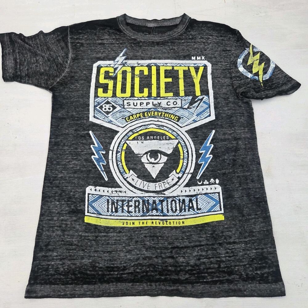 Society Buckle T Shirt Mens M Gray Medium Crew Neck Short Sleeve Top Tee Thin
